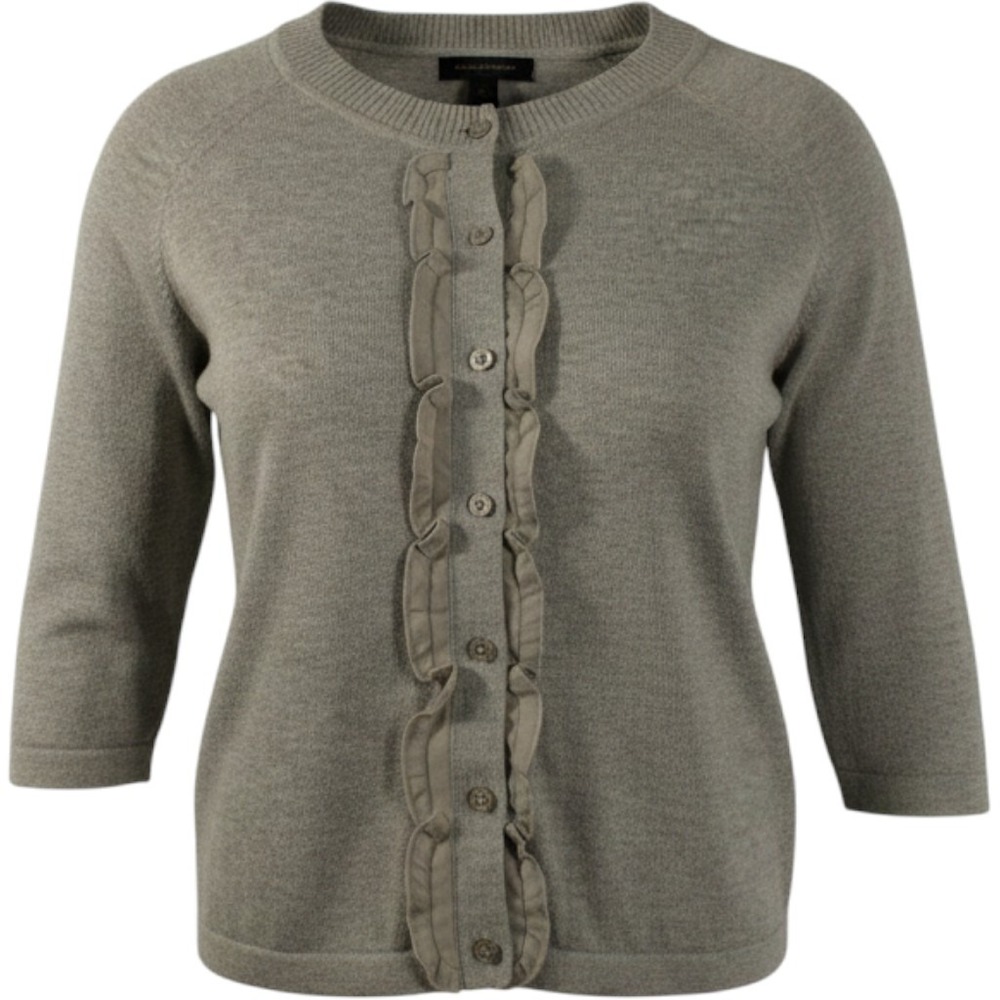 Banana Republic Gray Ruffle-Front Cardigan Size Large Button Up 3/4 Sleeve